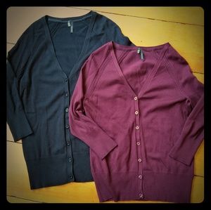 Lot of 2 Maurices V-Neck Cardigans Black Plum